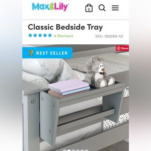 Brand New Classic Bedside Tray Maxwood Furniture Max & Lilly Gray